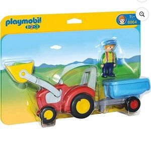 Playmobil 1.2.3 Red Tractor with Blue Trailer
